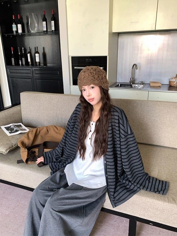 흔들어서 톤 폭발 광저우 원본 원단 컬러 짜임 기사 느긋한 바람 스트라이프 긴팔 여성 코트 가을 루즈핏 상세 이미지 2