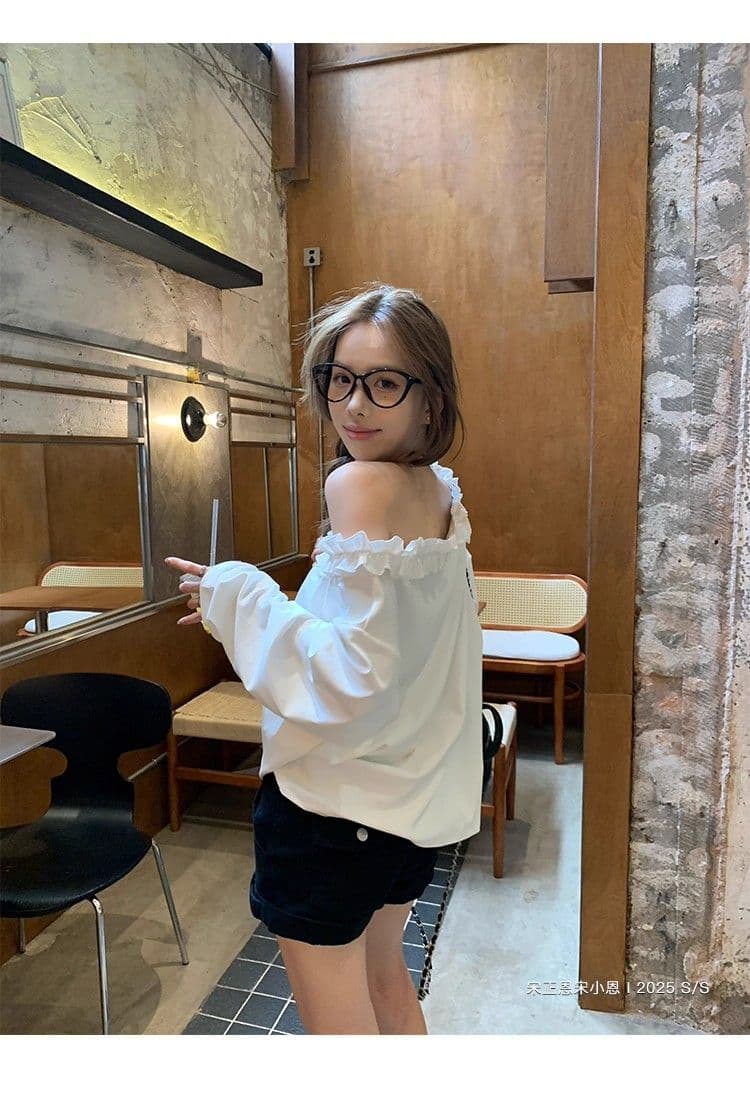 원본 원단 32 260 그램 순면 프릴 티셔츠 가을 인사이드 가져 가라. 루즈핏 캐주얼 알파벳 프린트 상세 이미지 3