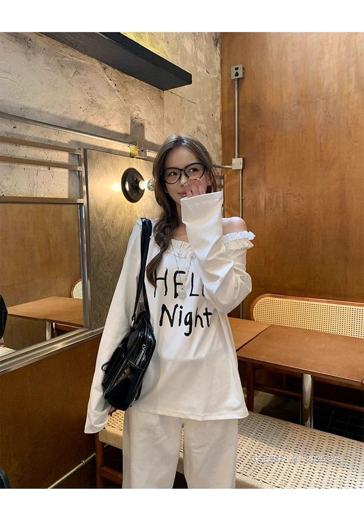 원본 원단 32 260 그램 순면 프릴 티셔츠 가을 인사이드 가져 가라. 루즈핏 캐주얼 알파벳 프린트 상세 이미지 12