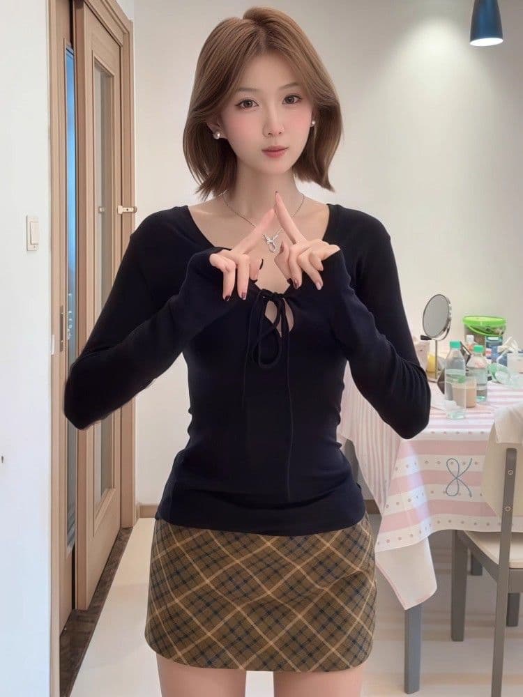 원본 품질 260 그램 사람들 면 프랑스식 달콤한 핫걸 타이트 슬림해 보이는 스트랩 긴팔 티셔츠 여성 가을 이미지 4