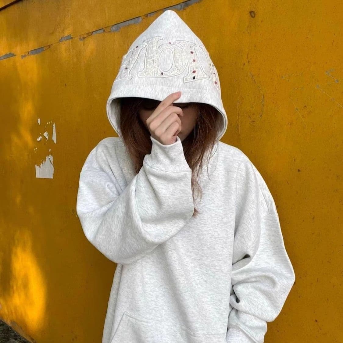원본 크기 원본 대 자수 순면 복합 아메리칸 레트로 패치 자수 알파벳 후드 티 스웨터 여성 상세 이미지 3