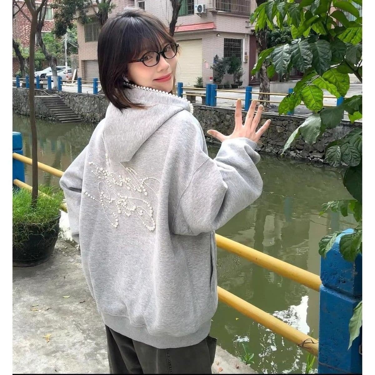 원본 마 작업 통치자 인치 아이언 지퍼 자수 주문 구슬 인사이드 펌프 아메리칸 레트로 비즈 박기 후드 오픈 가디건 이미지 4