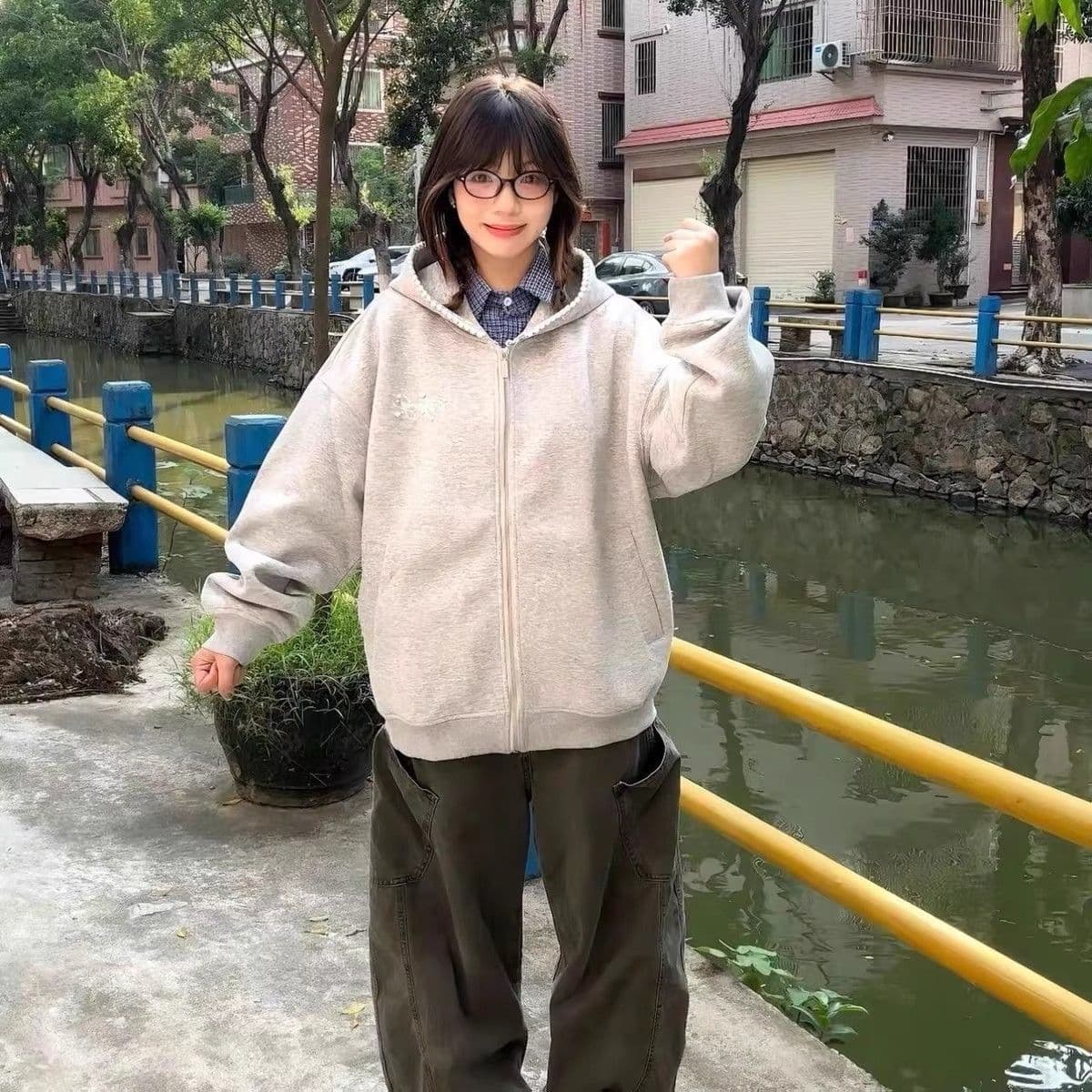 원본 마 작업 통치자 인치 아이언 지퍼 자수 주문 구슬 인사이드 펌프 아메리칸 레트로 비즈 박기 후드 오픈 가디건