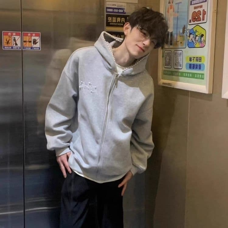 원본 마 작업 통치자 인치 아이언 지퍼 자수 주문 구슬 인사이드 펌프 알파벳 비즈 박기 자수 후드 티 스웨터 가을 상세 이미지 4