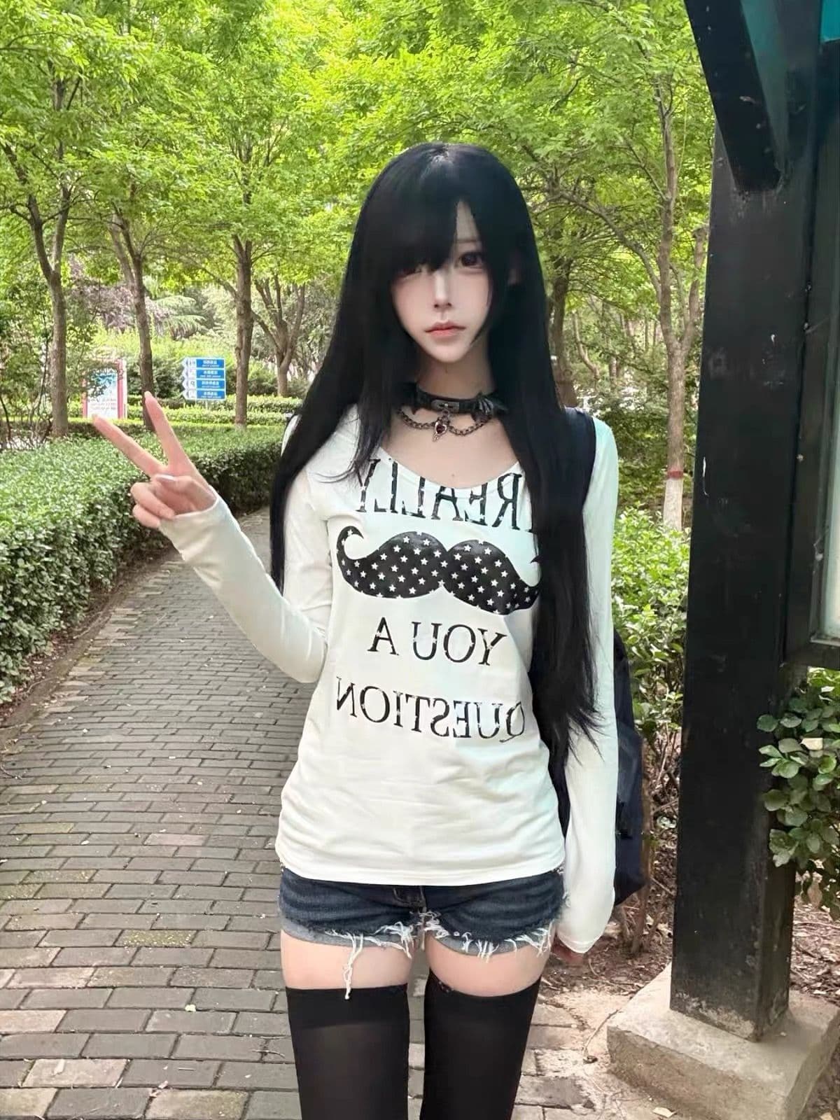 32 260 그램 95 면 원본 프린트 아메리칸 레트로 콧수염 알파벳 가을 디자인 센스 몸매 가꾸기 슬림해 보이는 맨위 상세 이미지 6