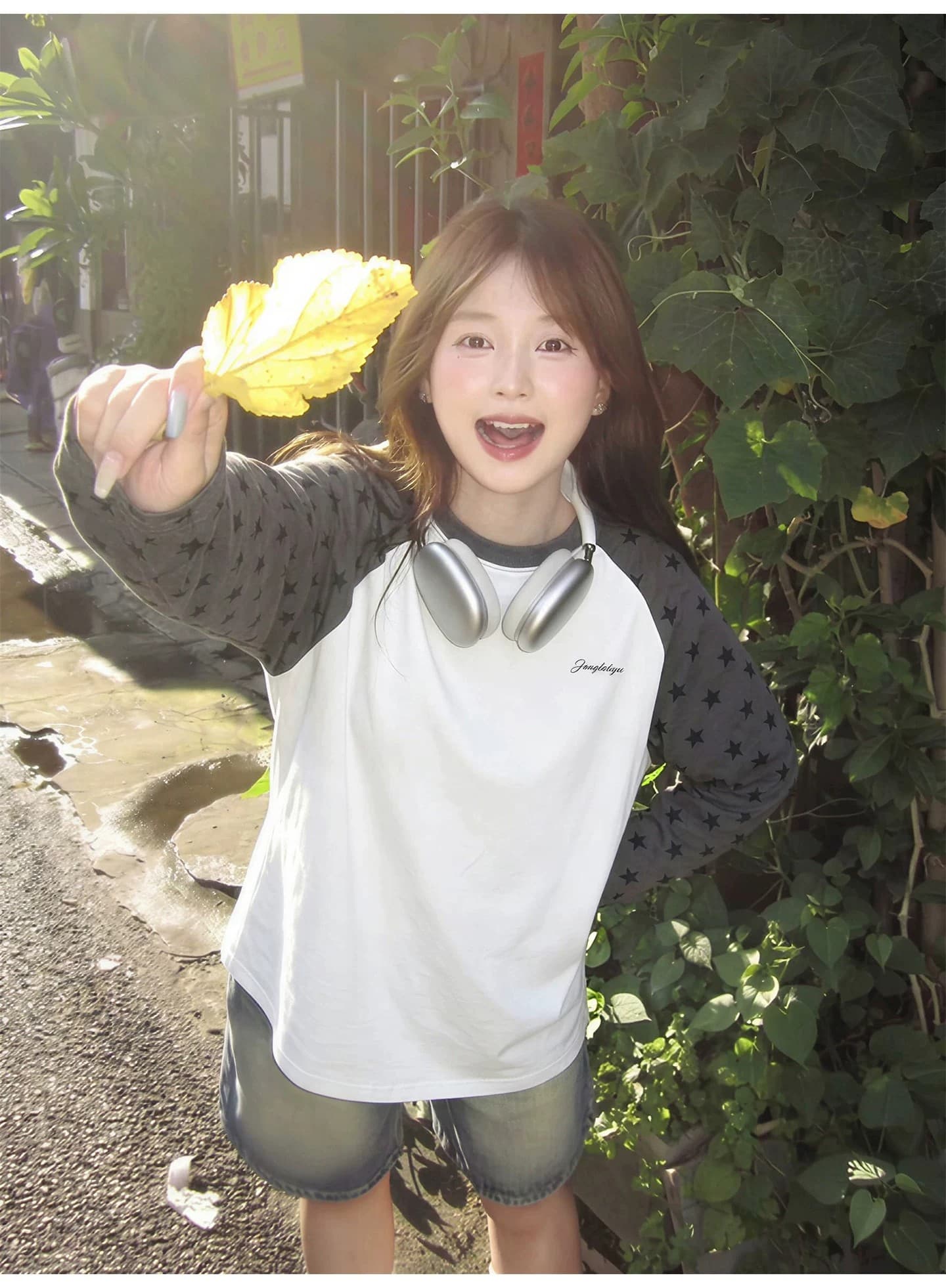 19s 순면 230 크 원본 전후 인쇄 플라워 인서트 색상 별 디자인 센스 삽입 어깨 긴팔 여성 가을 새로운 맨위 상세 이미지 6