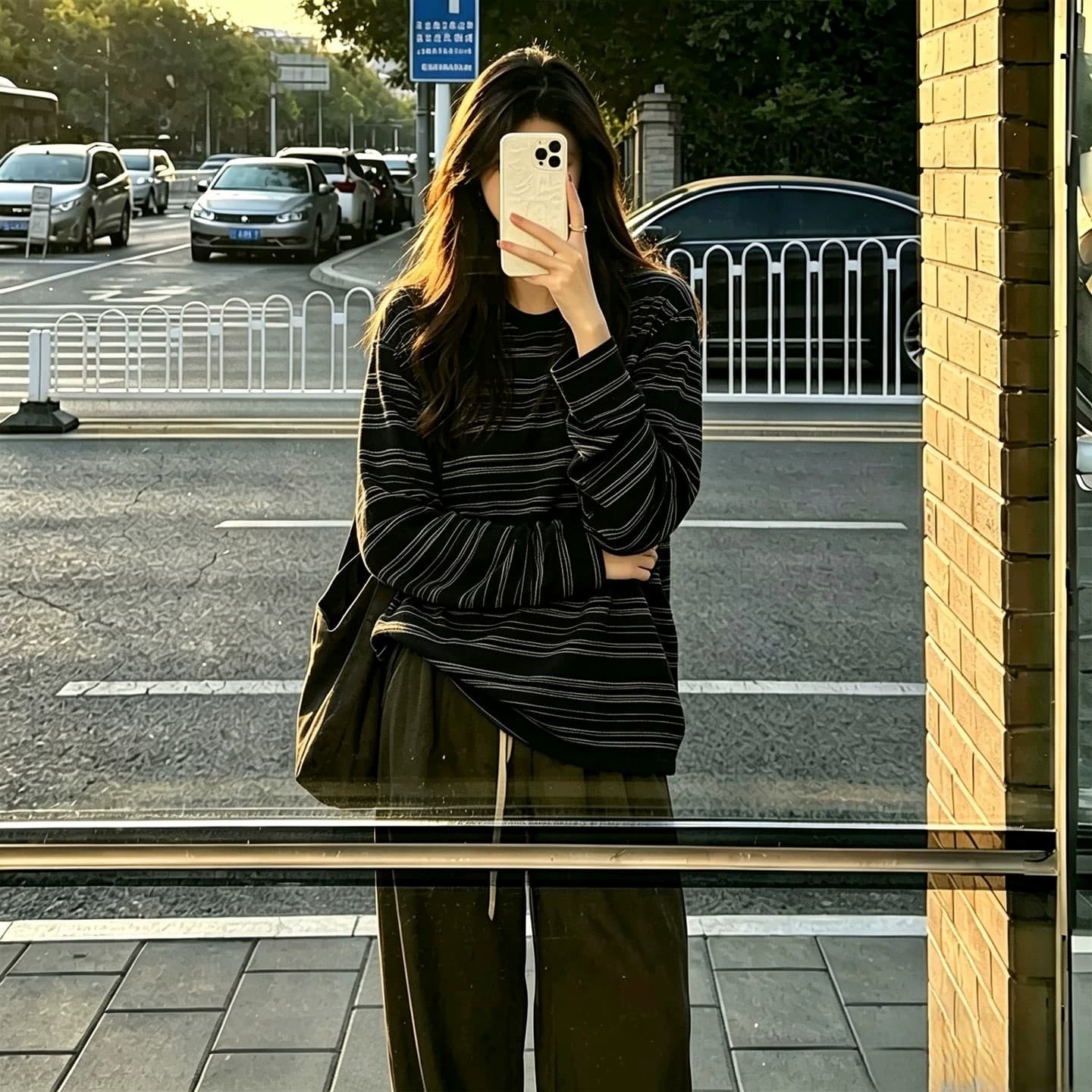원본 더블 실 순면 스트라이프 230 크 아메리칸 레트로 스트라이프 긴팔 티셔츠 여성 슬림해 보이는 느슨함 맨위 상세 이미지 3