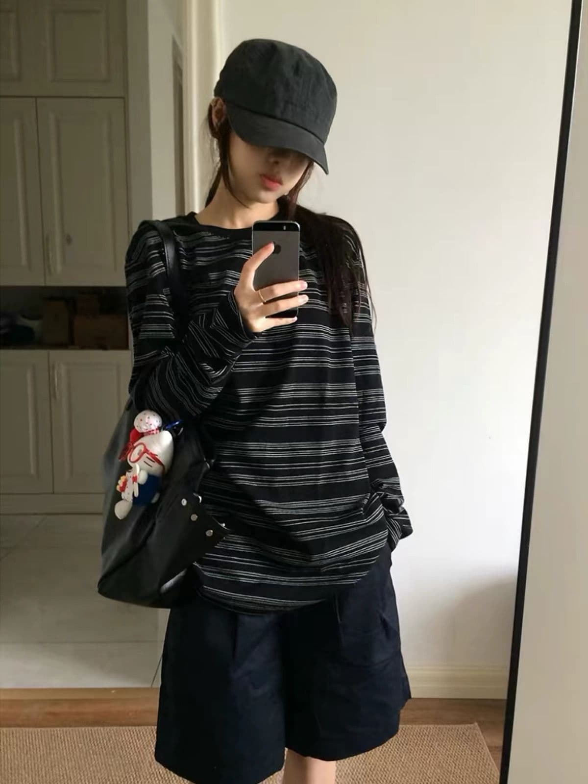 원본 더블 실 순면 스트라이프 230 크 아메리칸 레트로 스트라이프 긴팔 가을 인사이드 가져 가라. 루즈핏 슬림해 보이는 느긋한