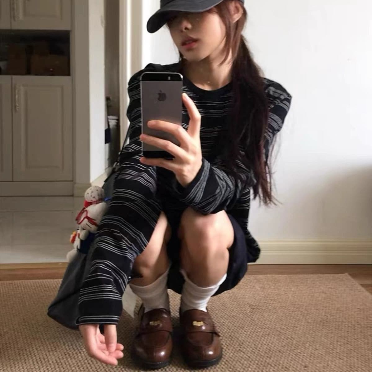 원본 더블 실 순면 스트라이프 230 크 아메리칸 레트로 스트라이프 긴팔 가을 인사이드 가져 가라. 루즈핏 슬림해 보이는 느긋한 이미지 5