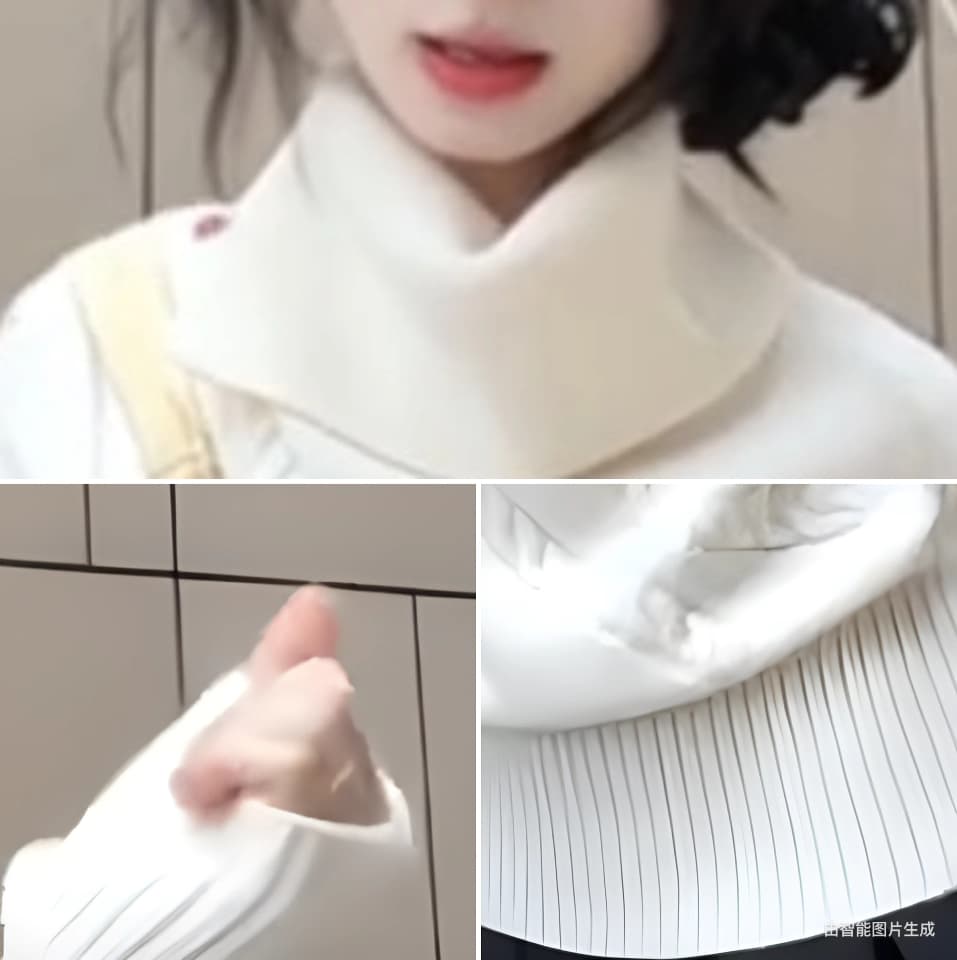베이지 색 트위스트 꽃 루즈핏 맨위 폐회 밑단 비대칭 새로운 폴로 칼라 색상 버클 망토 니트 스웨터 스웨터 여자 상세 이미지 7