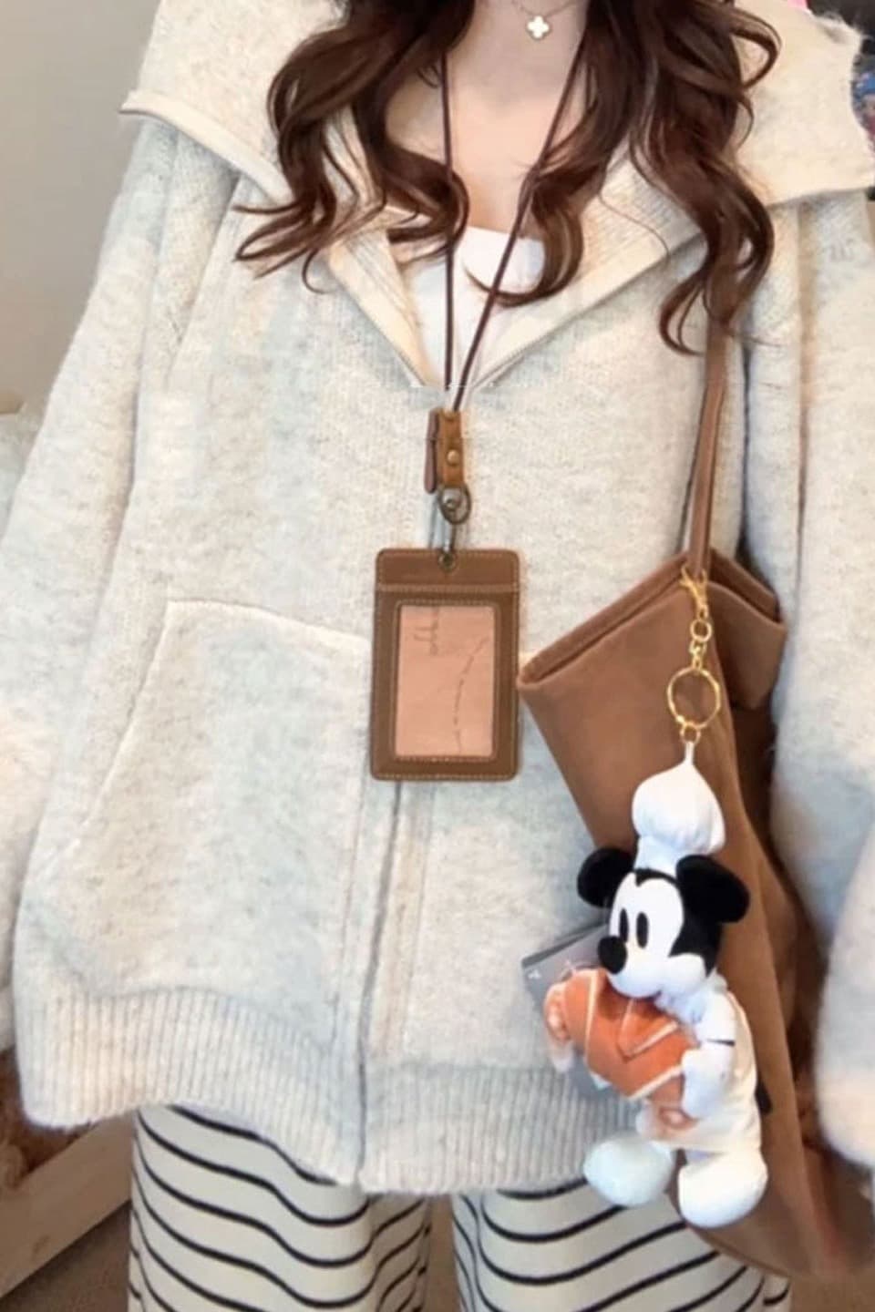 부드러운 느긋한 바람 핑크색 후드 지퍼 오픈 가디건 스웨터 여자 가을 겨울 두꺼운 루즈핏 다용도 니트 재킷 맨위 이미지 6