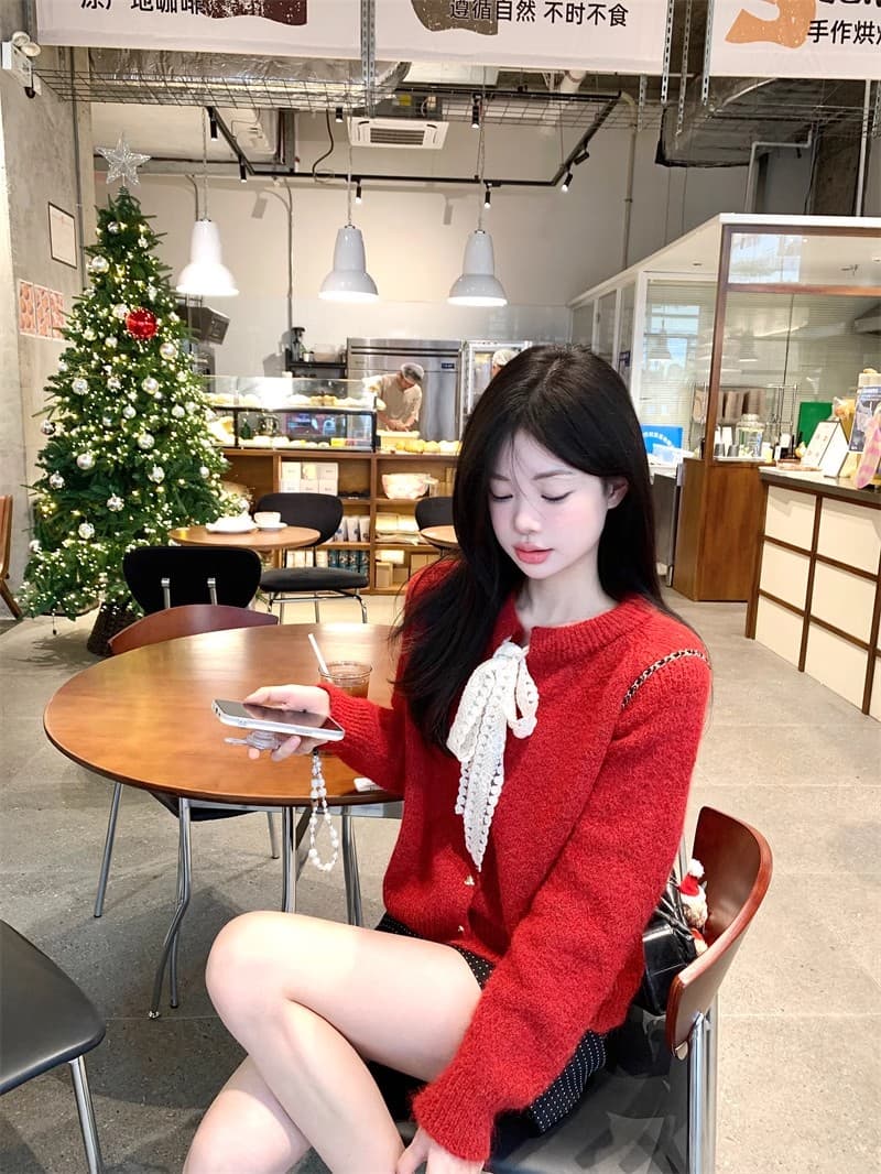 디자인 센스 레이스 레이스업 스웨터 오픈 가디건 여성 2026 새로운 가을 겨울철 느긋한 바람 플러스 두껍고 부드러운 찹쌀 니트 재킷 상세 이미지 4