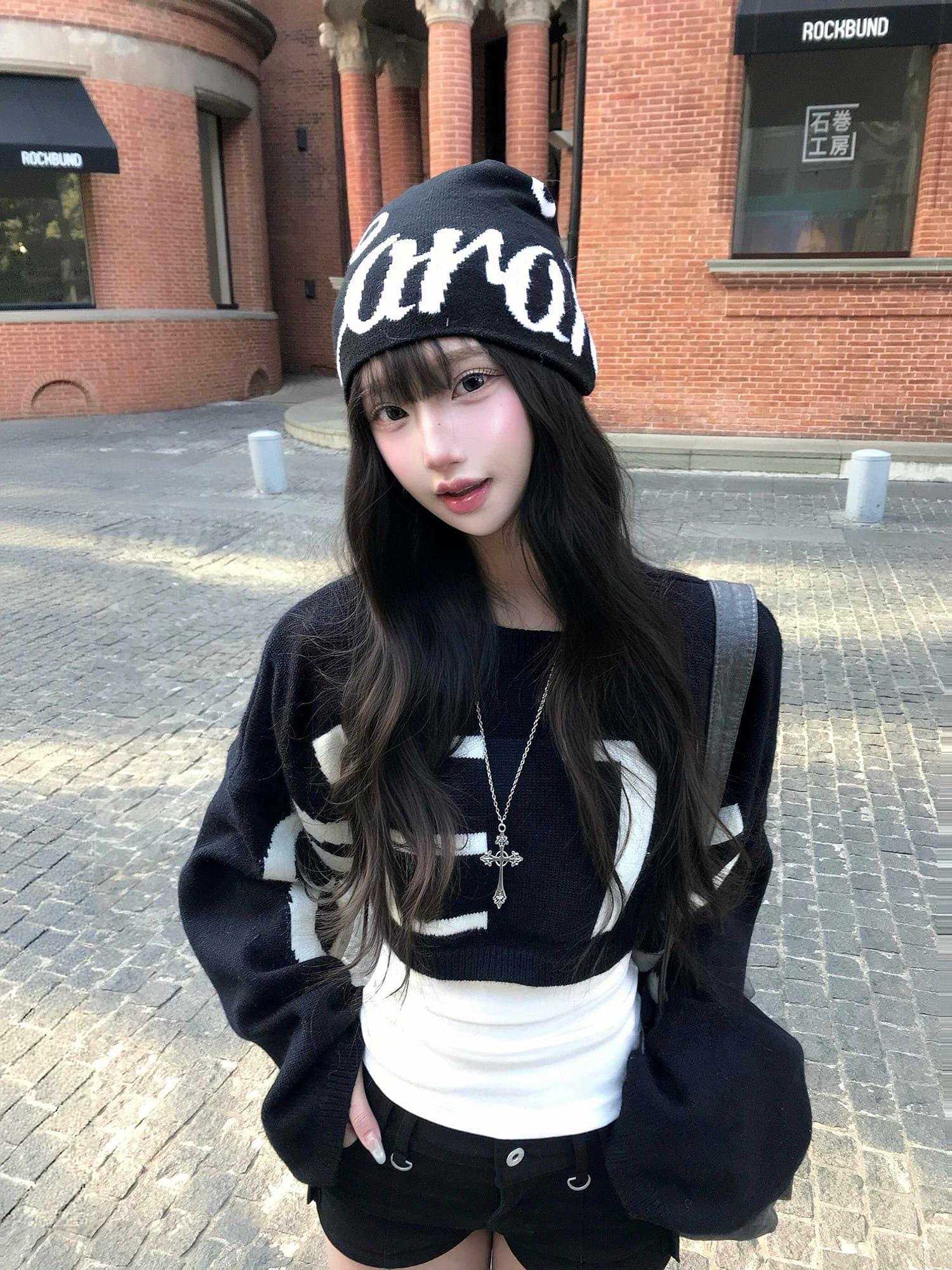 세 실 한 부서 레트로 느긋한 알파벳 쇼트 스타일 니트 스웨터 여성 가을 박쥐 긴팔 루즈핏 스웨터 여성 셔츠 상세 이미지 5