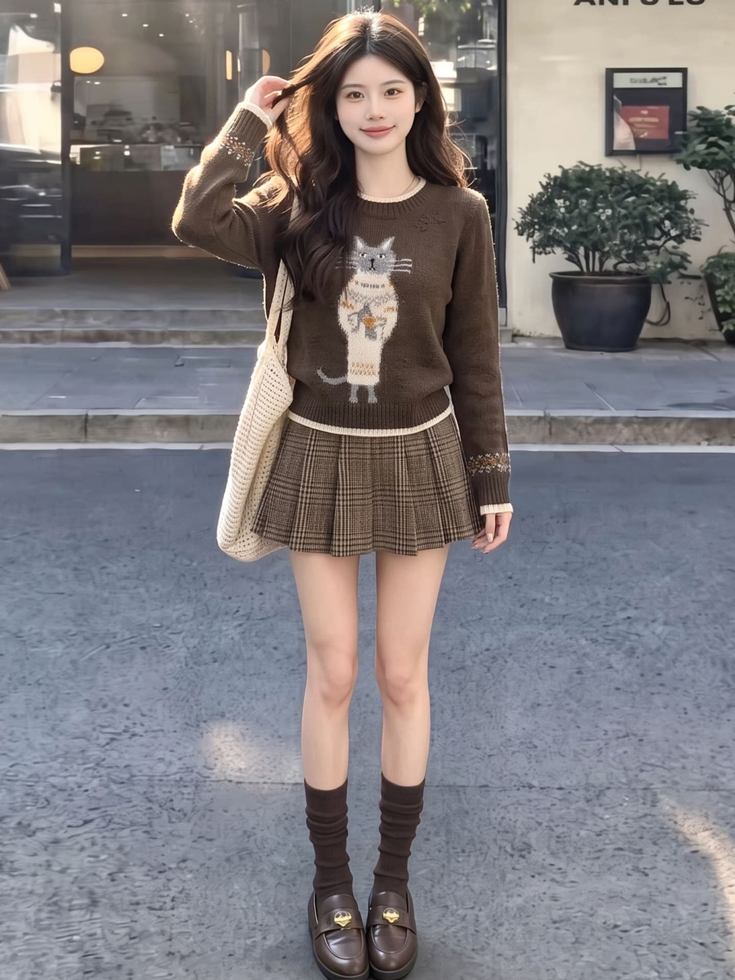 공정한 섬 자수 새끼 고양이 니트 스웨터 스웨터 여자 가을 겨울 라운드 넥 풀오버 부드러운 찹쌀 인사이드 가져 가라. 작은 키 느긋한 맨위 상세 이미지 2