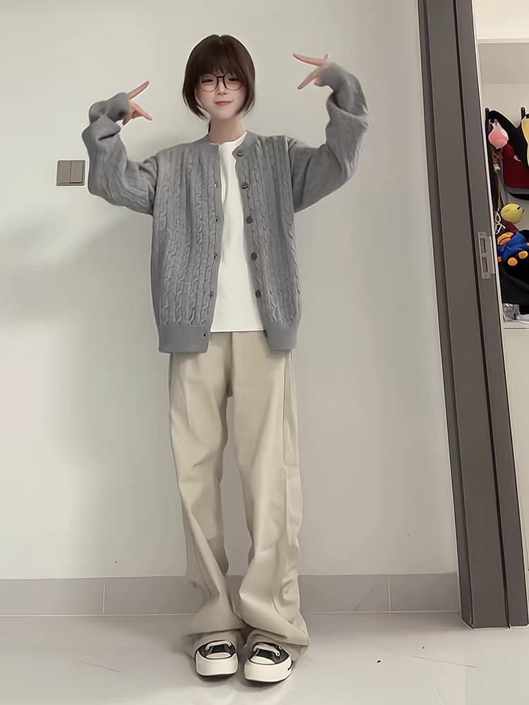 한 부서 레트로 꽈배기 니트 오픈 가디건 스웨터 여자 봄 가을 새로운 루즈핏 느긋한 슬림해 보이는 다용도 맨위 재킷 상세 이미지 2