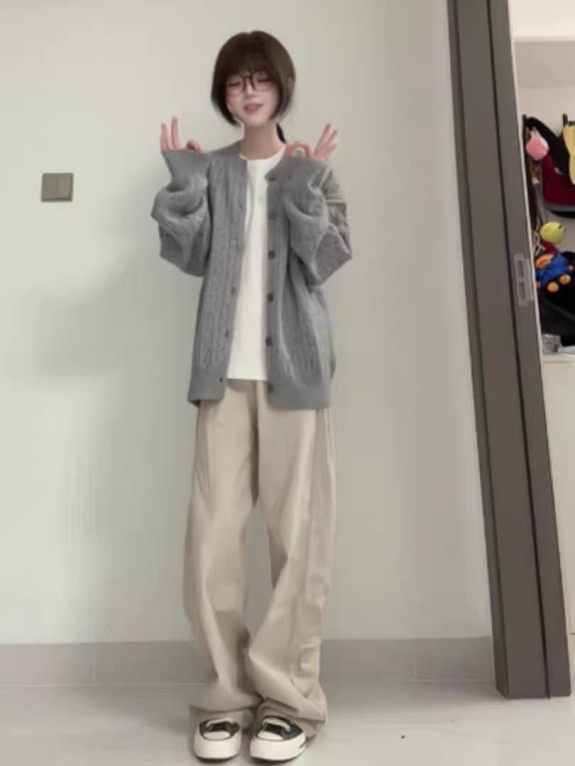 한 부서 레트로 꽈배기 니트 오픈 가디건 스웨터 여자 봄 가을 새로운 루즈핏 느긋한 슬림해 보이는 다용도 맨위 재킷 상세 이미지 3