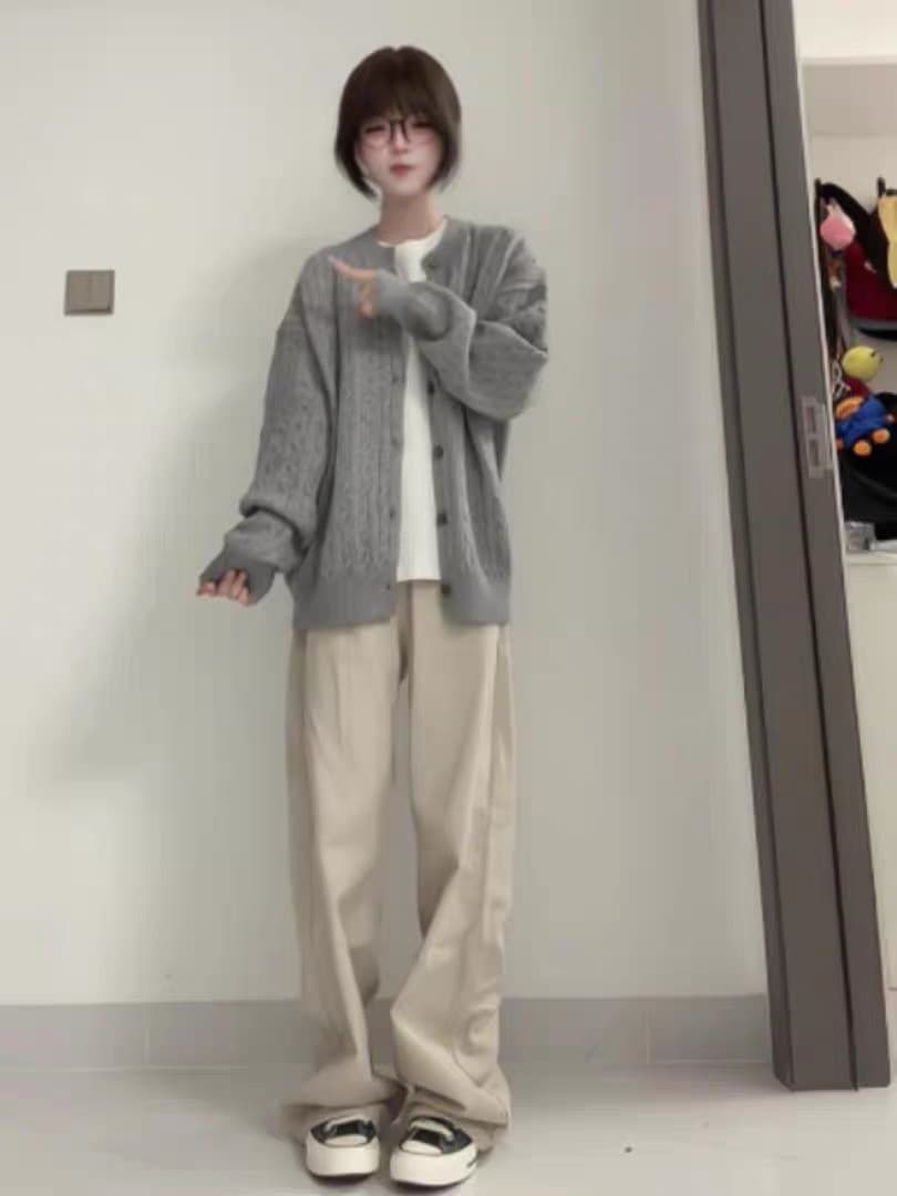 한 부서 레트로 꽈배기 니트 오픈 가디건 스웨터 여자 봄 가을 새로운 루즈핏 느긋한 슬림해 보이는 다용도 맨위 재킷 상세 이미지 5
