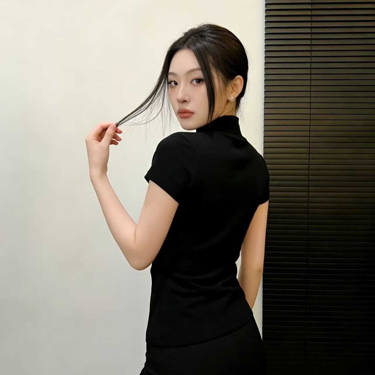 형제 특별 바람 아메리칸 핫걸 섹시함 십자가 반팔 티셔츠 여성 여름 홀로우 아웃 다용도 슬림해 보이는 검정색 맨위 이미지 3