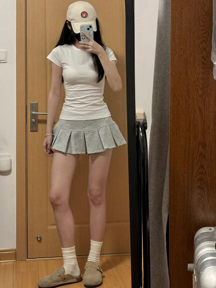 회색 로우 웨이스트 플리츠 반신 스커트 여성 여름 소녀 연령 감소 운송 동적 한 마디 웨이 치마 작은 키 미니 스커트 jk 치마 이미지 3
