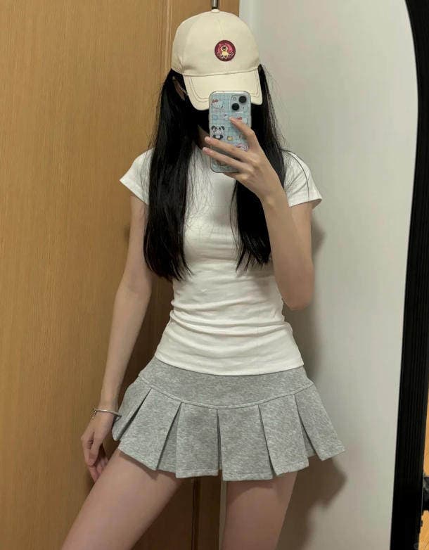 회색 로우 웨이스트 플리츠 반신 스커트 여성 여름 소녀 연령 감소 운송 동적 한 마디 웨이 치마 작은 키 미니 스커트 jk 치마 상세 이미지 2