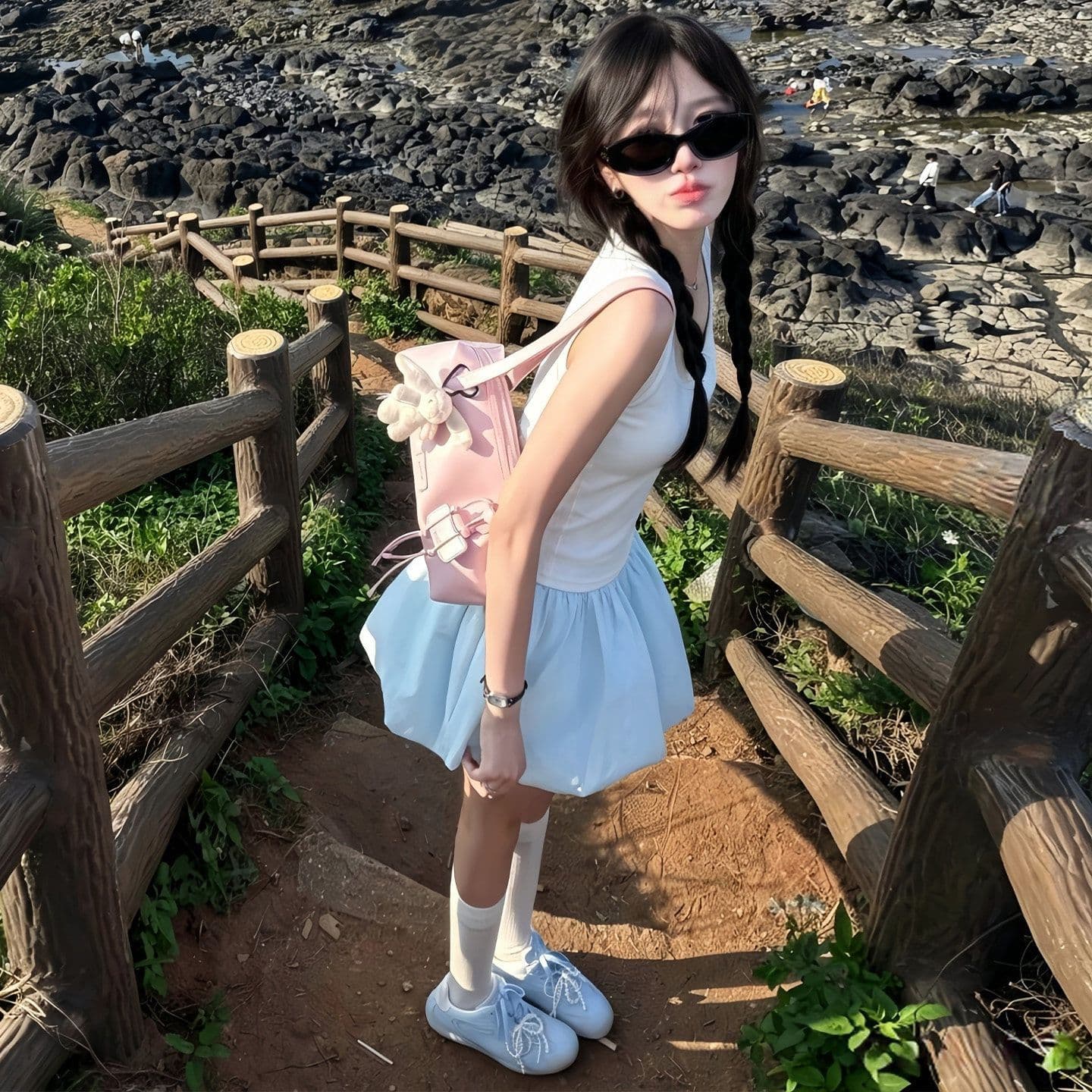 원본 것 꽃밭 미니 스커트 여성 여름 새로운 하이웨이스트 루즈핏 작은 키 한 마디 퍼프 플리츠 반신 스커트 이미지 5