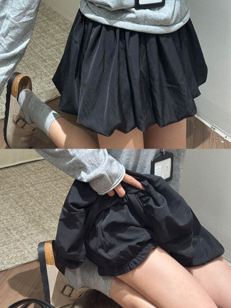 원본 것 꽃밭 미니 스커트 여성 여름 새로운 하이웨이스트 루즈핏 작은 키 한 마디 퍼프 플리츠 반신 스커트 이미지 4