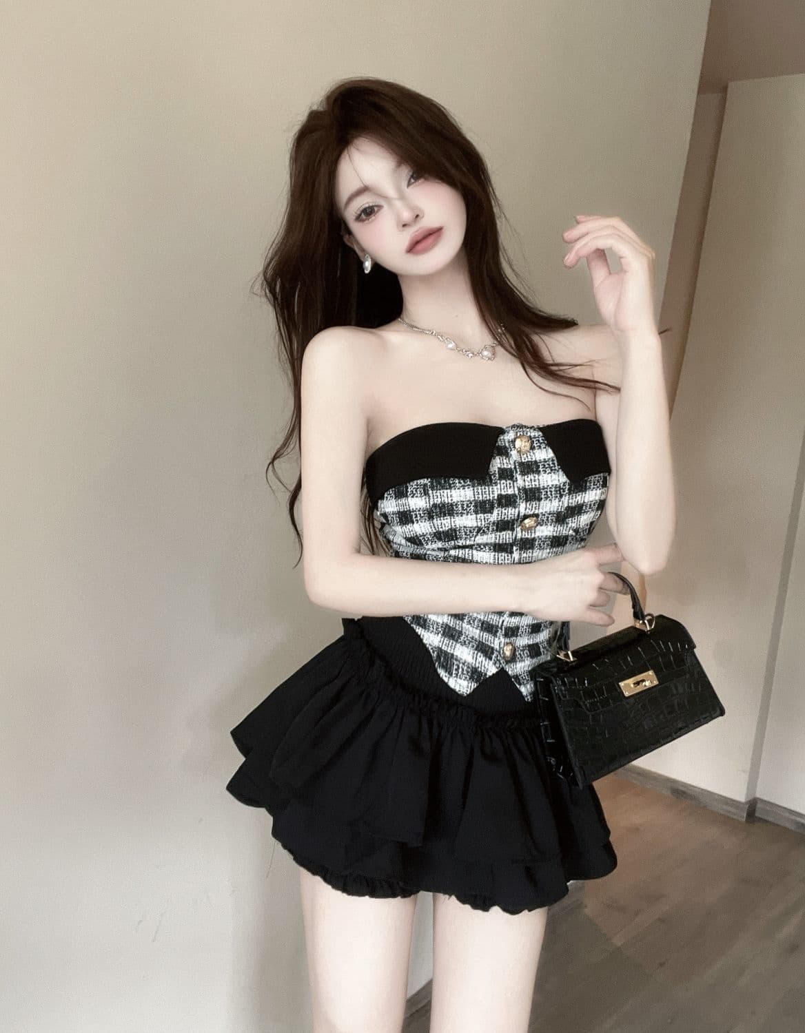 샤오시엔 핫걸 발레 바람 케이크 퍼프 스커트 여름 프릴 하이웨이스트 검정색 한 마디 반신 미니 스커트 고급 센스 상세 이미지 3