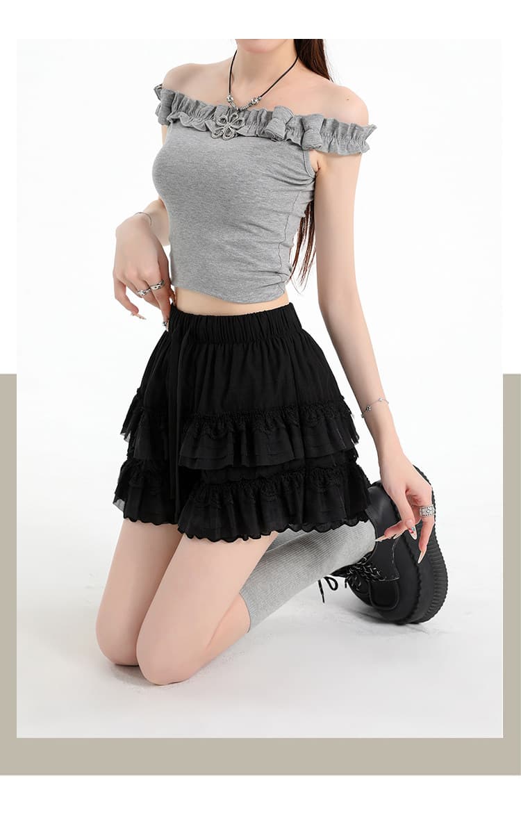 한 부서 달콤한 자매 레이스 레이어링 퍼프 캐주얼 바지 밴딩 펌프 로프 하이웨이스트 화이트 반바지 노출 방지 다용도 상세 이미지 25