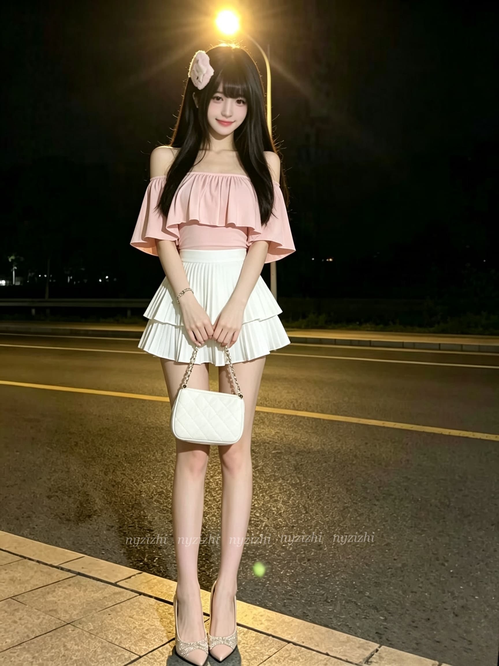 순수한 욕망 오프숄더 프릴 맨위 세트 여성 여름 하이웨이스트 이중층 플리츠 미니 스커트 슬림해 보이는 투피스 세트 상세 이미지 4