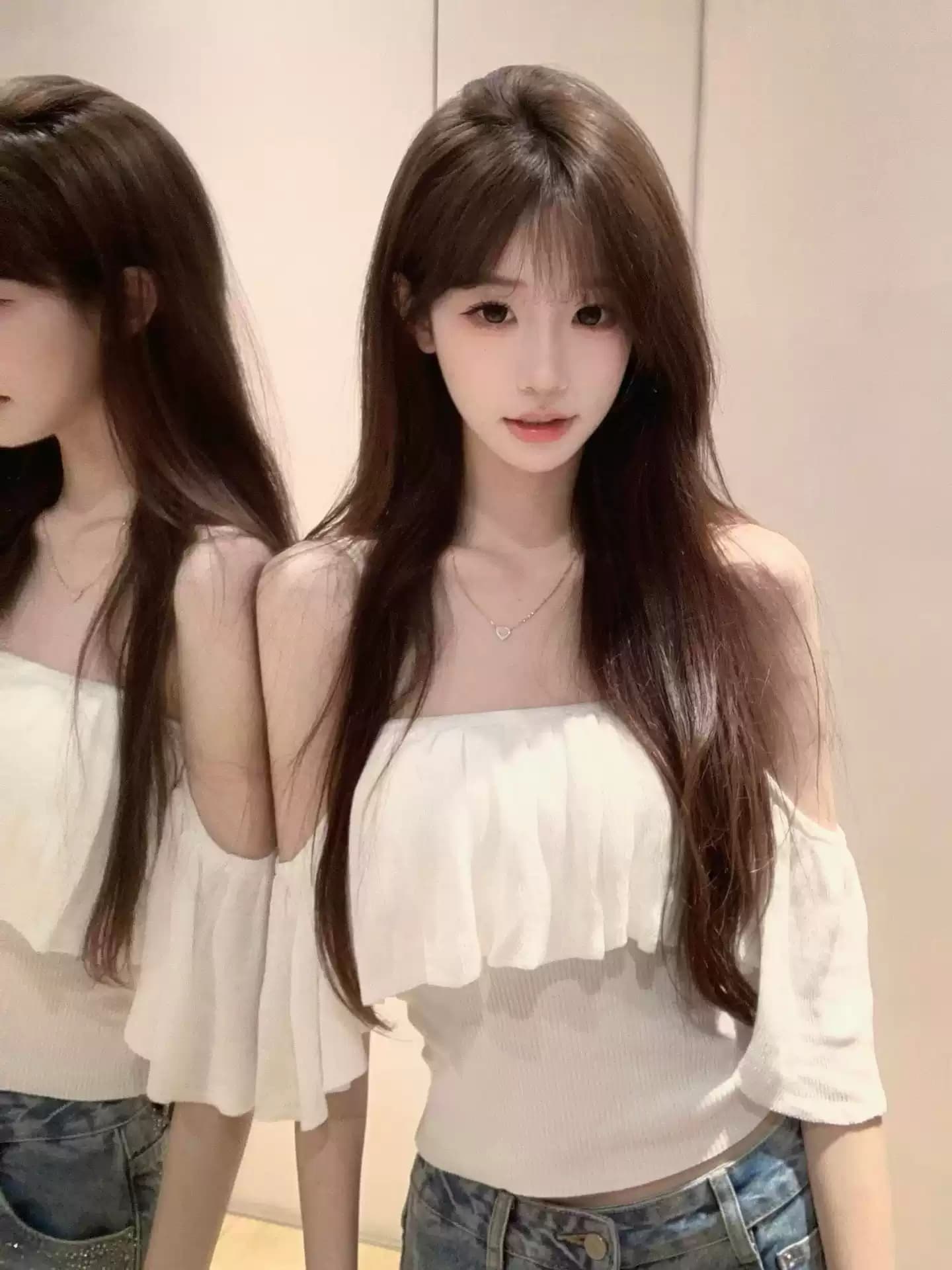 부드러운 순수한 욕망 바람 오프숄더 프릴 작은 대중 디자인 센스 튜브탑 t 셔츠 슬림해 보이는 다용도 핫걸 오프숄더 이미지 3