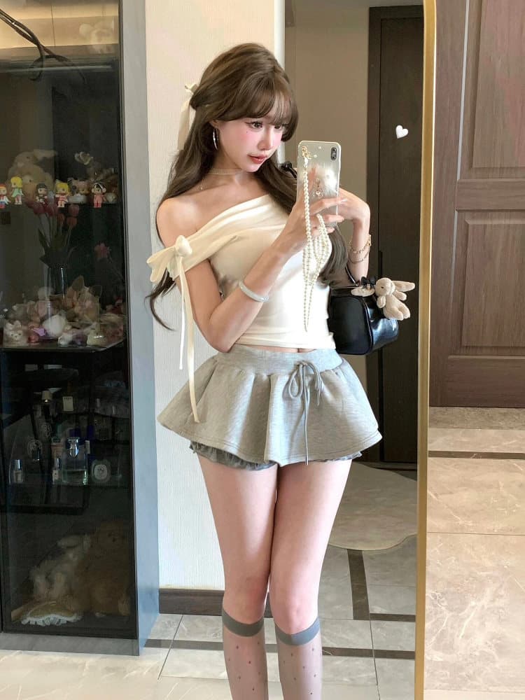 발레 바람 회색 순수한 욕망 바람 하이웨이스트 a 단어 퍼프 스커트 노출 방지 바지 작은 키 디스플레이 다리 길이 캐주얼 이미지 4