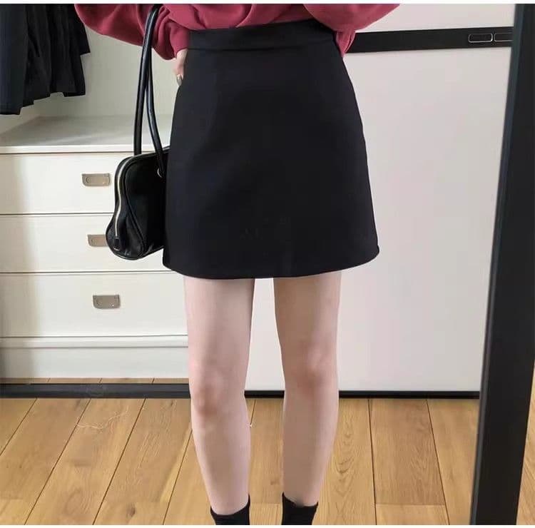 가을 겨울 모직 미니 스커트 하이웨이스트 a 단어 반신 스커트 작은 키 디스플레이 높음 슬림해 보이는 표지 넓적 다리 다용도 출퇴근 타이트 스커트 상세 이미지 12