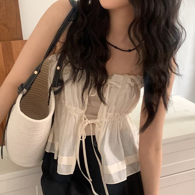 재고 상품 chic 한 부서 봄 여름 달콤함 작은 레이스 섹시함 나비 매듭 스트랩 전후 스택 착용 캐미솔 의류 여성 상세 이미지 6