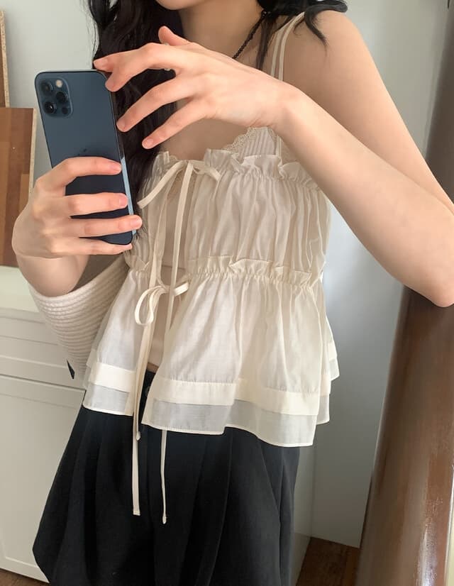 재고 상품 chic 한 부서 봄 여름 달콤함 작은 레이스 섹시함 나비 매듭 스트랩 전후 스택 착용 캐미솔 의류 여성 상세 이미지 7