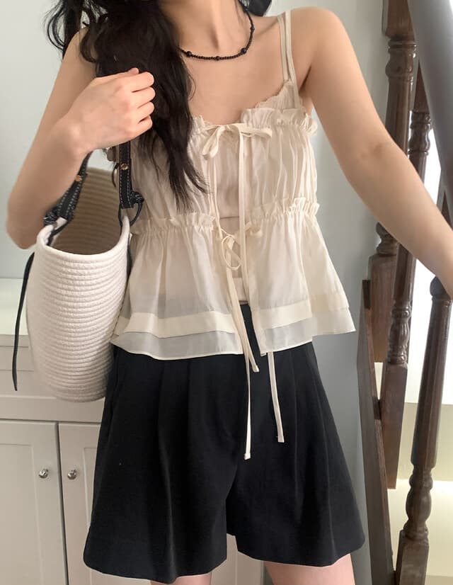 재고 상품 chic 한 부서 봄 여름 달콤함 작은 레이스 섹시함 나비 매듭 스트랩 전후 스택 착용 캐미솔 의류 여성 상세 이미지 8