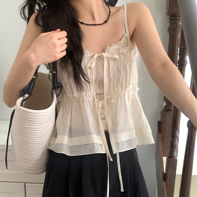 재고 상품 chic 한 부서 봄 여름 달콤함 작은 레이스 섹시함 나비 매듭 스트랩 전후 스택 착용 캐미솔 의류 여성 상세 이미지 9
