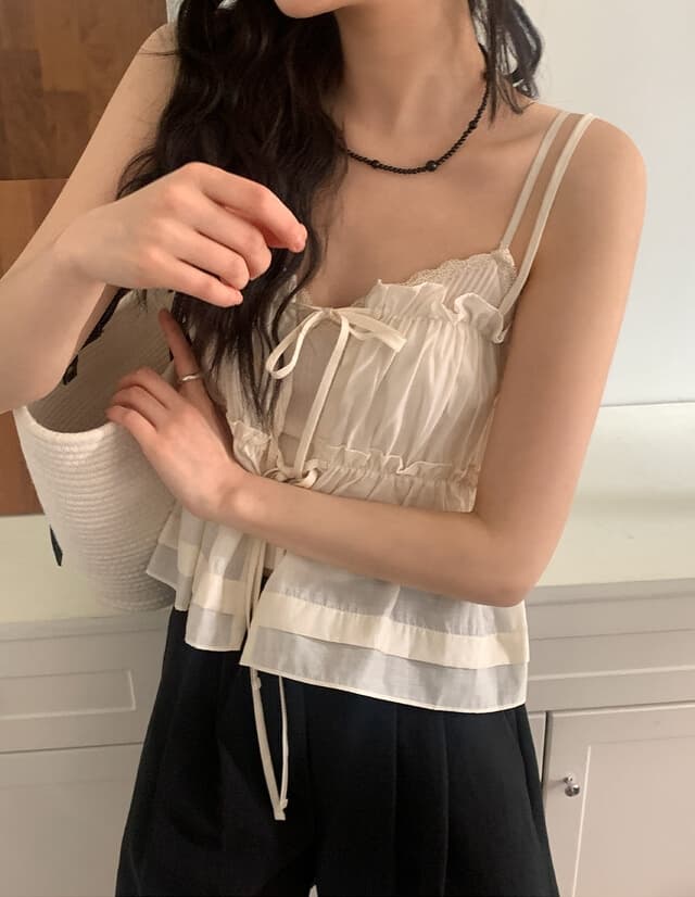 재고 상품 chic 한 부서 봄 여름 달콤함 작은 레이스 섹시함 나비 매듭 스트랩 전후 스택 착용 캐미솔 의류 여성 상세 이미지 11