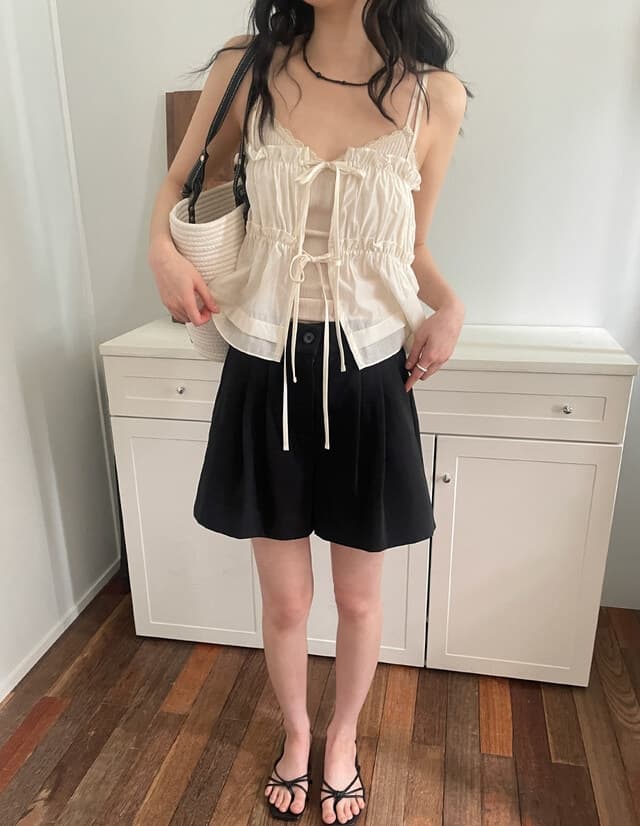 재고 상품 chic 한 부서 봄 여름 달콤함 작은 레이스 섹시함 나비 매듭 스트랩 전후 스택 착용 캐미솔 의류 여성 상세 이미지 12