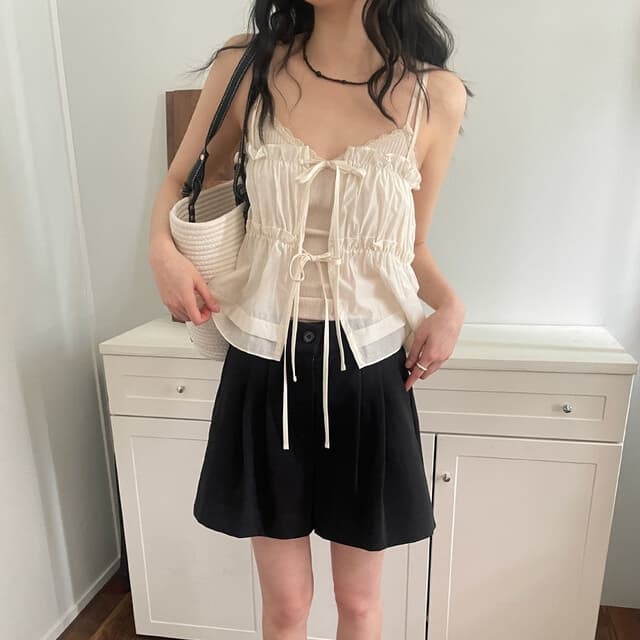 재고 상품 chic 한 부서 봄 여름 달콤함 작은 레이스 섹시함 나비 매듭 스트랩 전후 스택 착용 캐미솔 의류 여성 상세 이미지 13