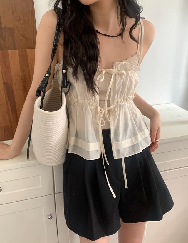재고 상품 chic 한 부서 봄 여름 달콤함 작은 레이스 섹시함 나비 매듭 스트랩 전후 스택 착용 캐미솔 의류 여성 상세 이미지 14