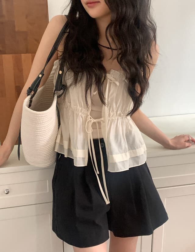 재고 상품 chic 한 부서 봄 여름 달콤함 작은 레이스 섹시함 나비 매듭 스트랩 전후 스택 착용 캐미솔 의류 여성 상세 이미지 15