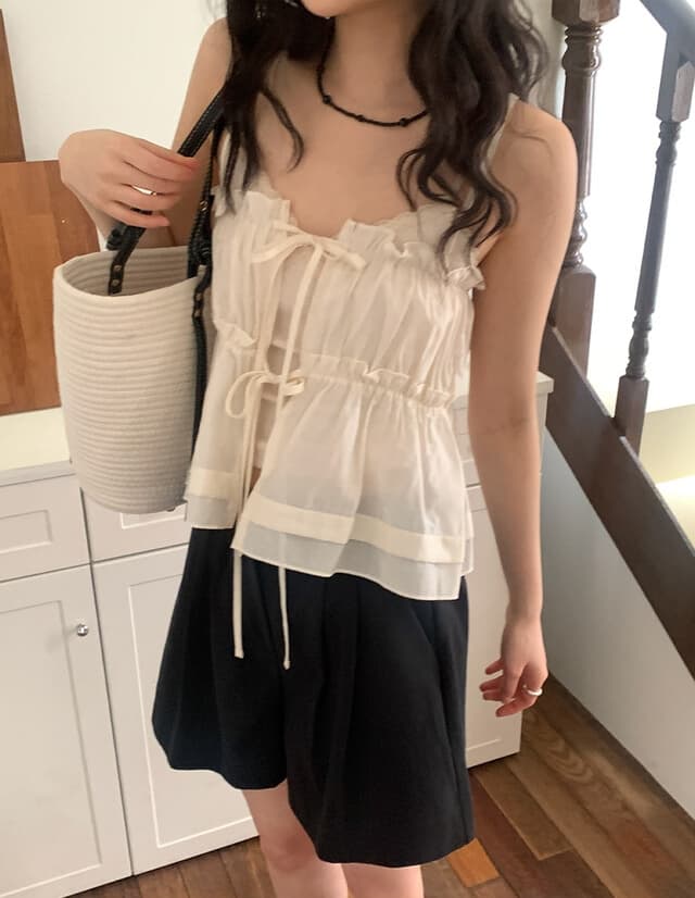 재고 상품 chic 한 부서 봄 여름 달콤함 작은 레이스 섹시함 나비 매듭 스트랩 전후 스택 착용 캐미솔 의류 여성 상세 이미지 17