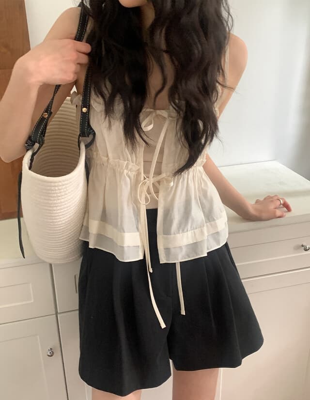재고 상품 chic 한 부서 봄 여름 달콤함 작은 레이스 섹시함 나비 매듭 스트랩 전후 스택 착용 캐미솔 의류 여성 상세 이미지 18