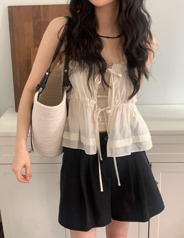 재고 상품 chic 한 부서 봄 여름 달콤함 작은 레이스 섹시함 나비 매듭 스트랩 전후 스택 착용 캐미솔 의류 여성 상세 이미지 20