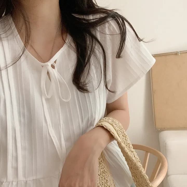 chic 한 부서 여름 부드러운 달콤함 나비 매듭 주름 장식 디자인 센스 Feifei 소매 패션 다용도 셔츠 맨위 상세 이미지 14