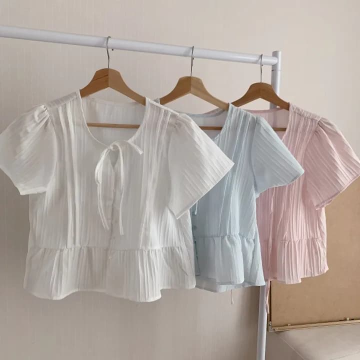chic 한 부서 여름 부드러운 달콤함 나비 매듭 주름 장식 디자인 센스 Feifei 소매 패션 다용도 셔츠 맨위 상세 이미지 27
