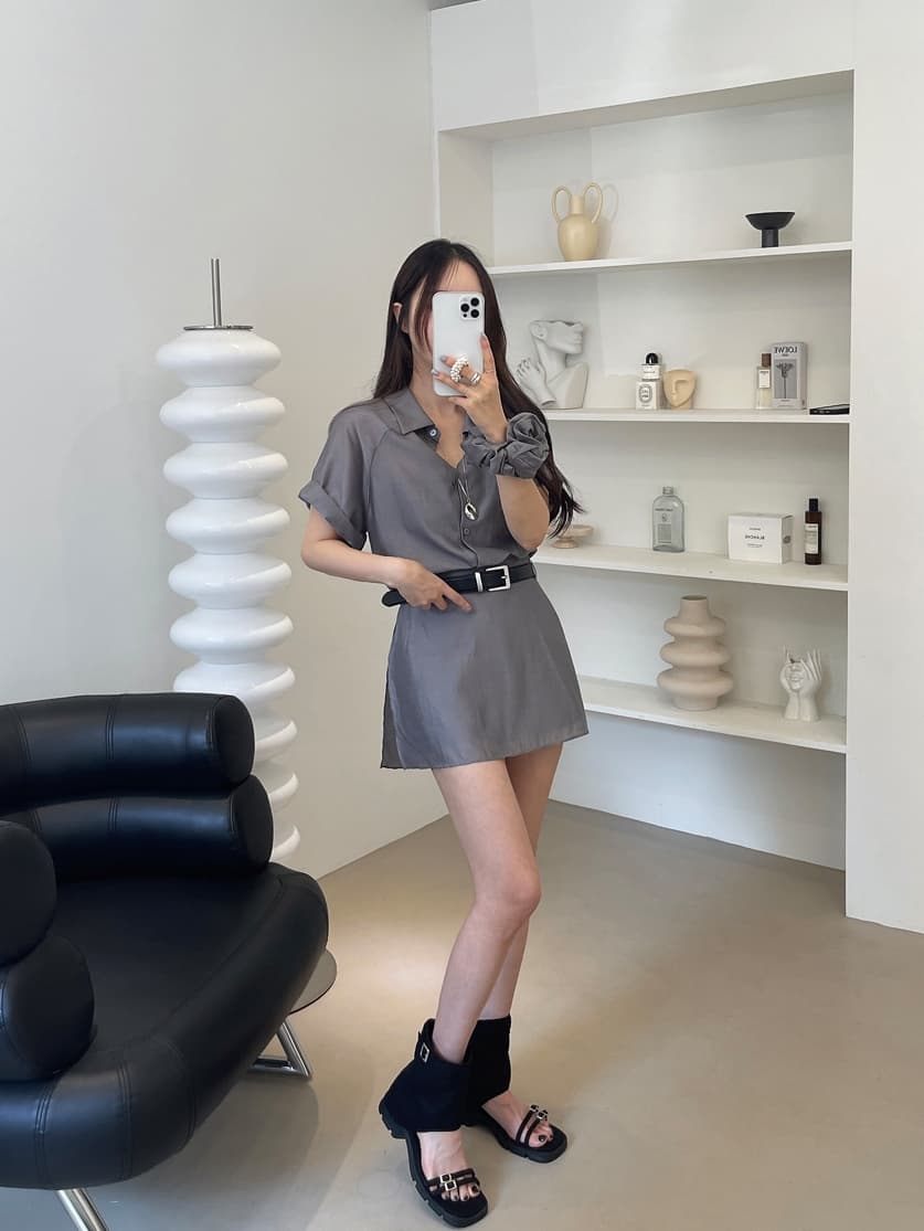 chic 한국 스타일 여름 패션 레트로 폴로 칼라 주간 실크 쉬폰 셔츠 하이웨이스트 작은 대중 랩스커트팬츠 바지 세트 상세 이미지 24