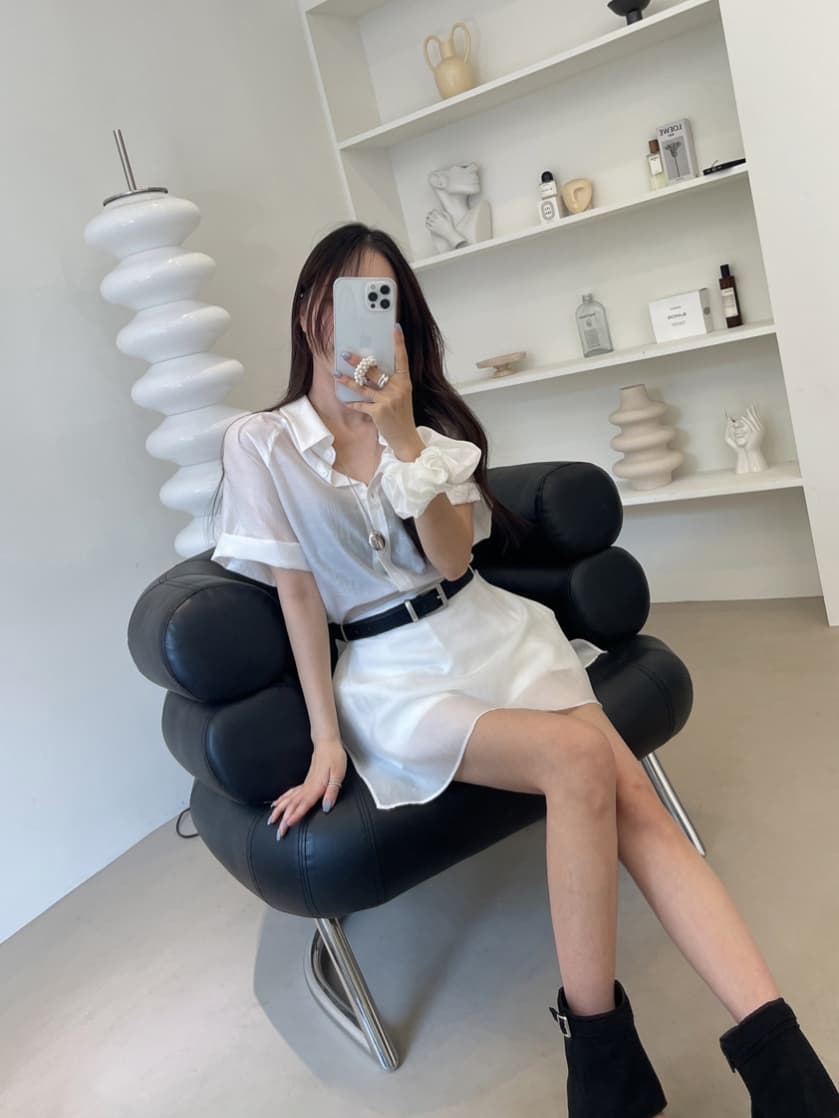 chic 한국 스타일 여름 패션 레트로 폴로 칼라 주간 실크 쉬폰 셔츠 하이웨이스트 작은 대중 랩스커트팬츠 바지 세트 상세 이미지 27