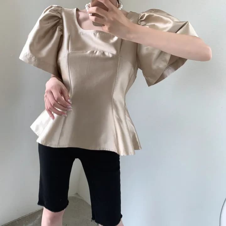 chic 한국 여름 프랑스식 외국 가스 빛 럭셔리 거품 소매 품격 몸매 가꾸기 궁정 다용도 셔츠 맨위 상세 이미지 9