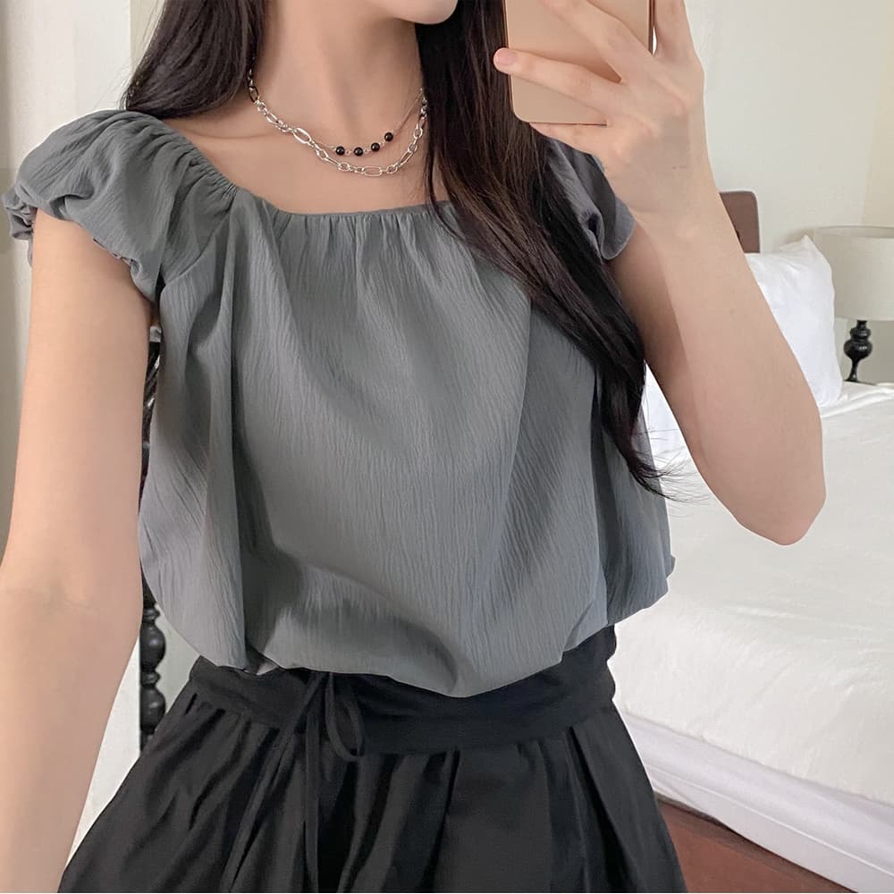chic 한국 스타일 여름 작은 대중 품격 달콤한 미국 칼라 레이스업 거품 소매 인형 셔츠 꽃밭 셔츠 맨위 상세 이미지 10